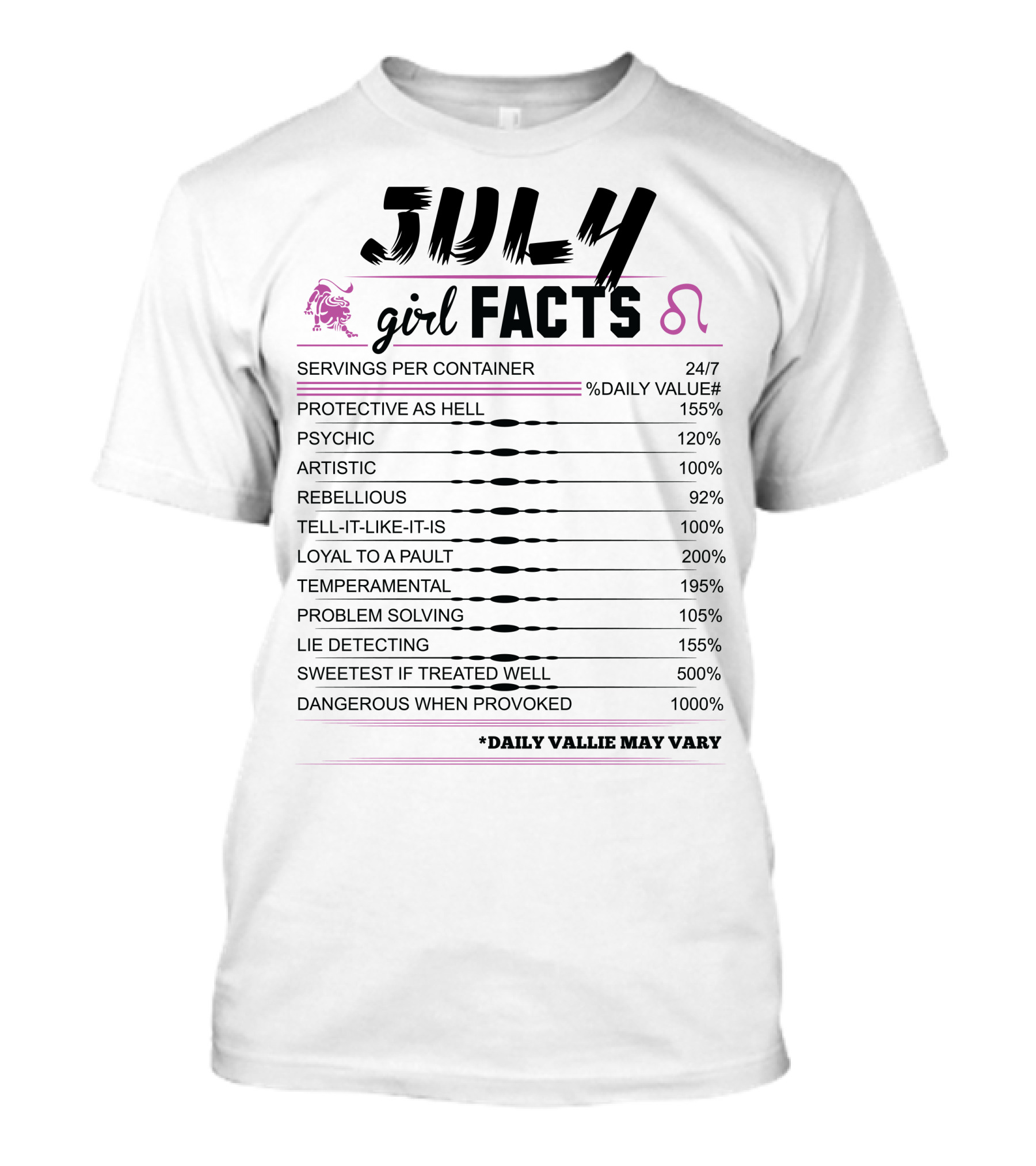 July Girl Facts Leo Servings Psychic Artistic Rebellious Loyal Lie Detecting T-Shirt