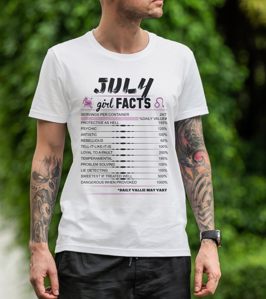 July Girl Facts Leo Servings Psychic Artistic Rebellious Loyal Lie Detecting T-Shirt