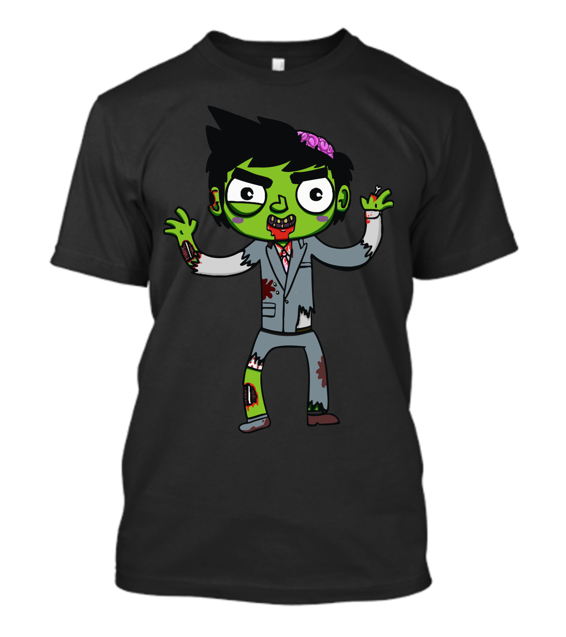 Zombie Cartoon Character In Suit With Comic Expression And Brain Detail T-Shirt