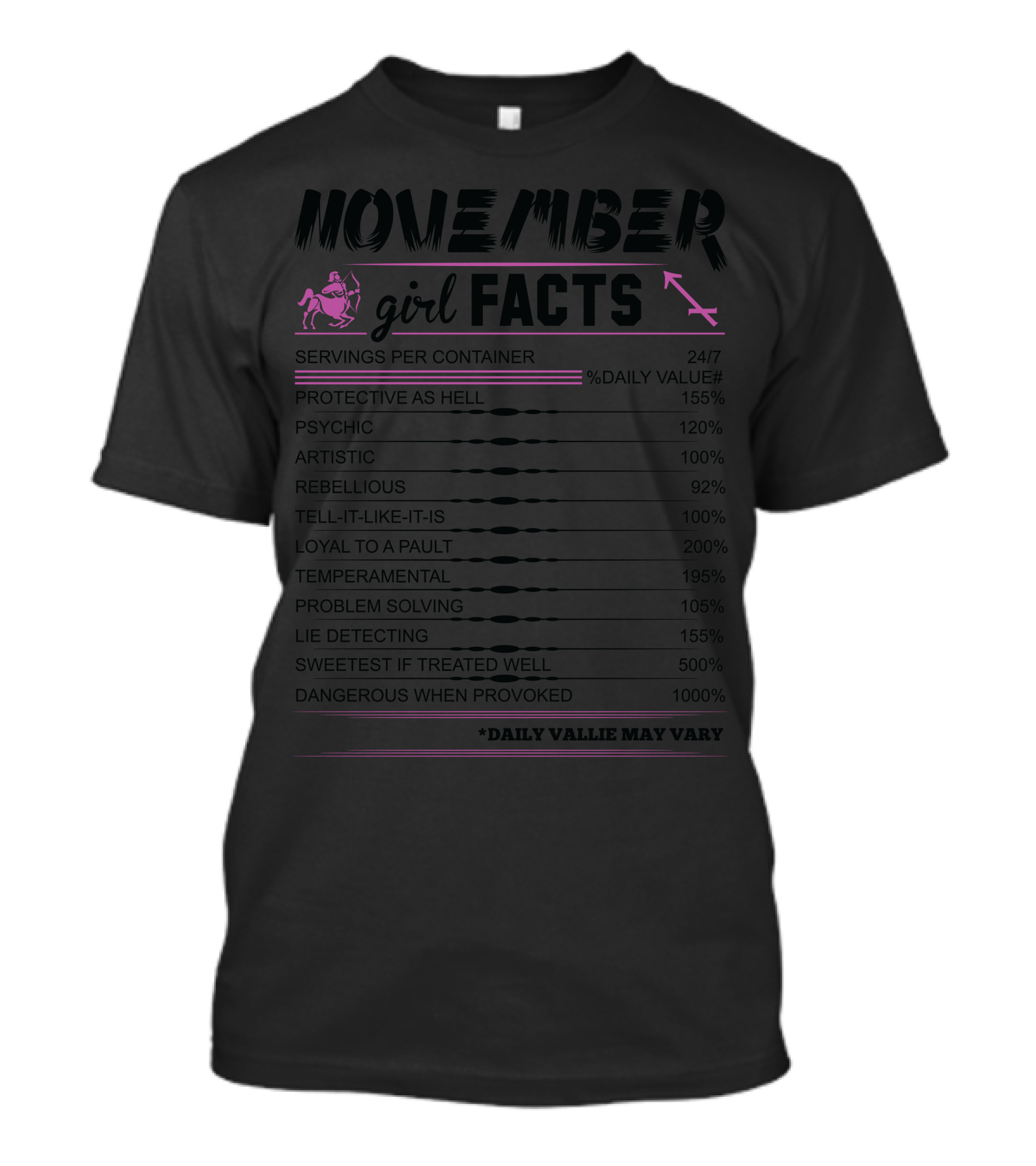 November Girl Facts Sagittarius Servings Per Container Daily Value May Vary T-Shirt