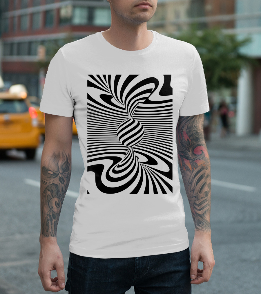 Optical Illusion Black And White Swirling Stripes T-Shirt