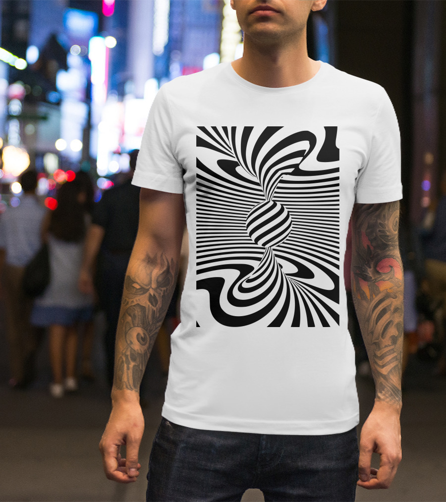 Optical Illusion Black And White Swirling Stripes T-Shirt