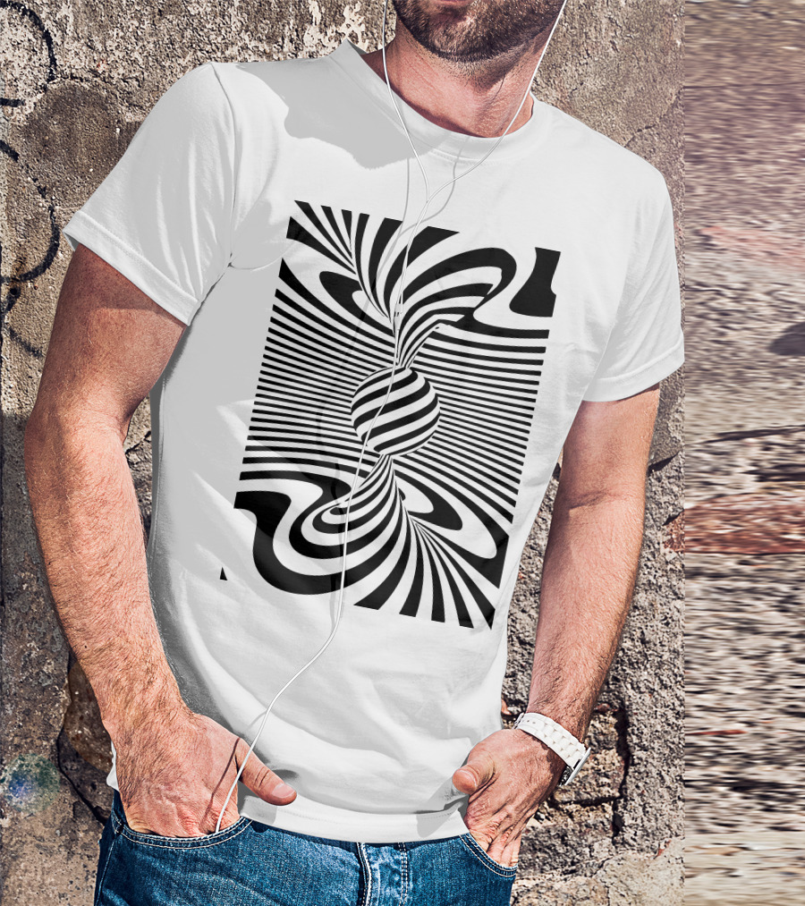 Optical Illusion Black And White Swirling Stripes T-Shirt