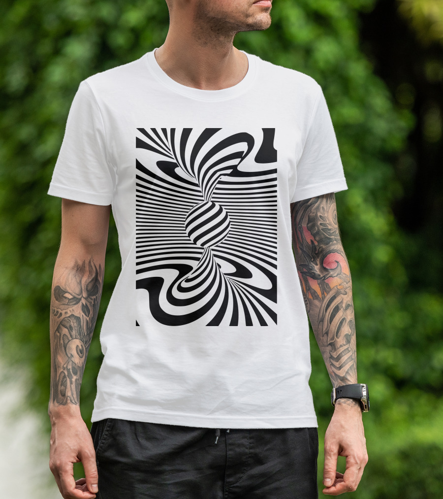 Optical Illusion Black And White Swirling Stripes T-Shirt