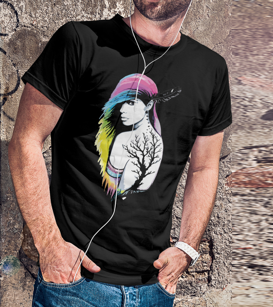Rainbow Girl Feather Hair Tree Tattoo T-Shirt