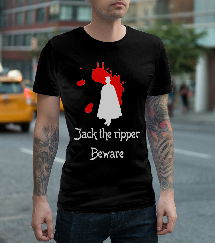 Jack The Ripper Beware Silhouette With Blood Splatter T-Shirt