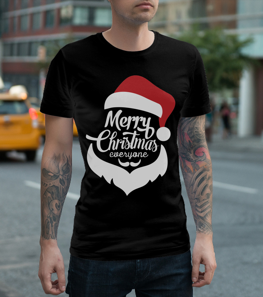 Merry Christmas Everyone Red Santa Hat And Beard T-Shirt