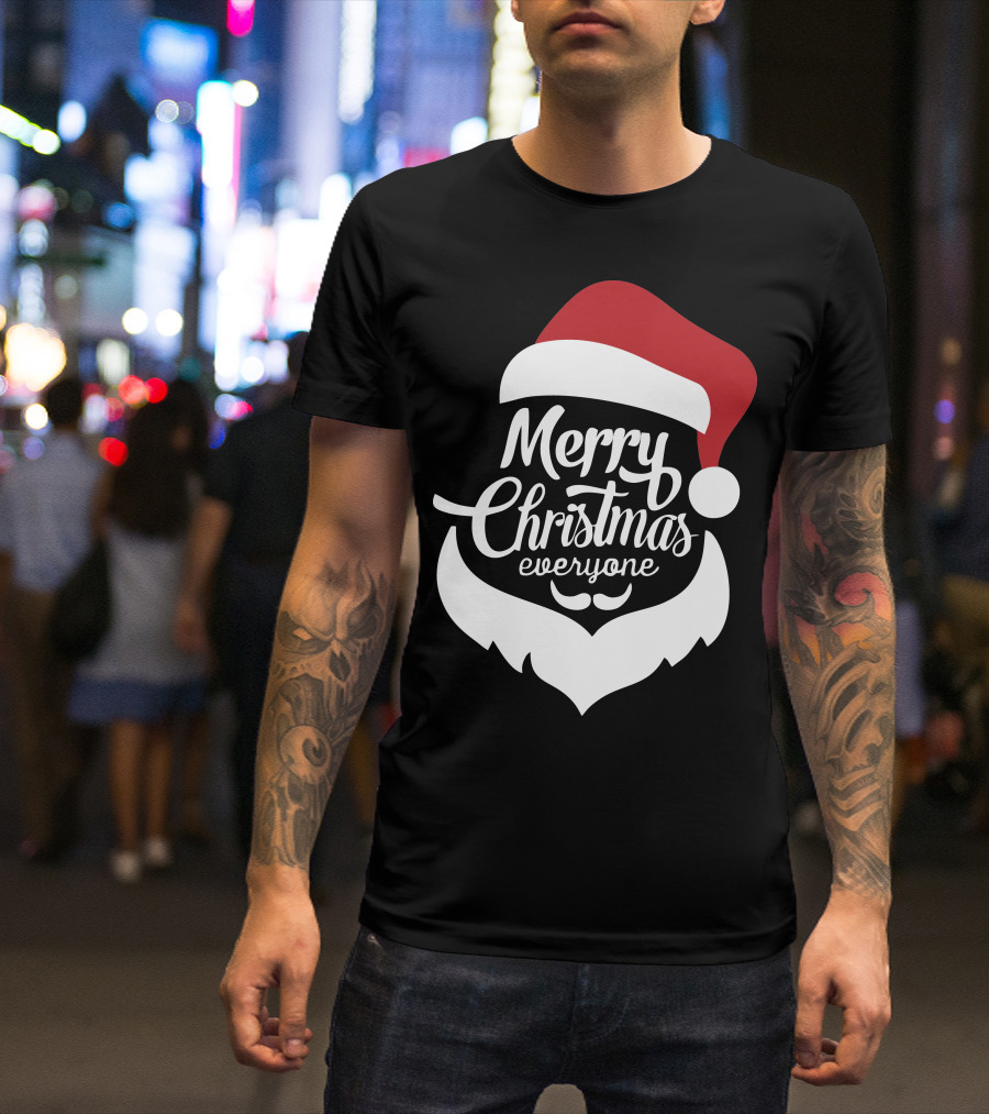 Merry Christmas Everyone Red Santa Hat And Beard T-Shirt