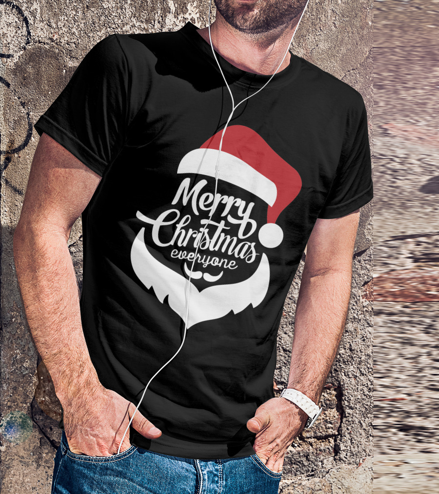 Merry Christmas Everyone Red Santa Hat And Beard T-Shirt
