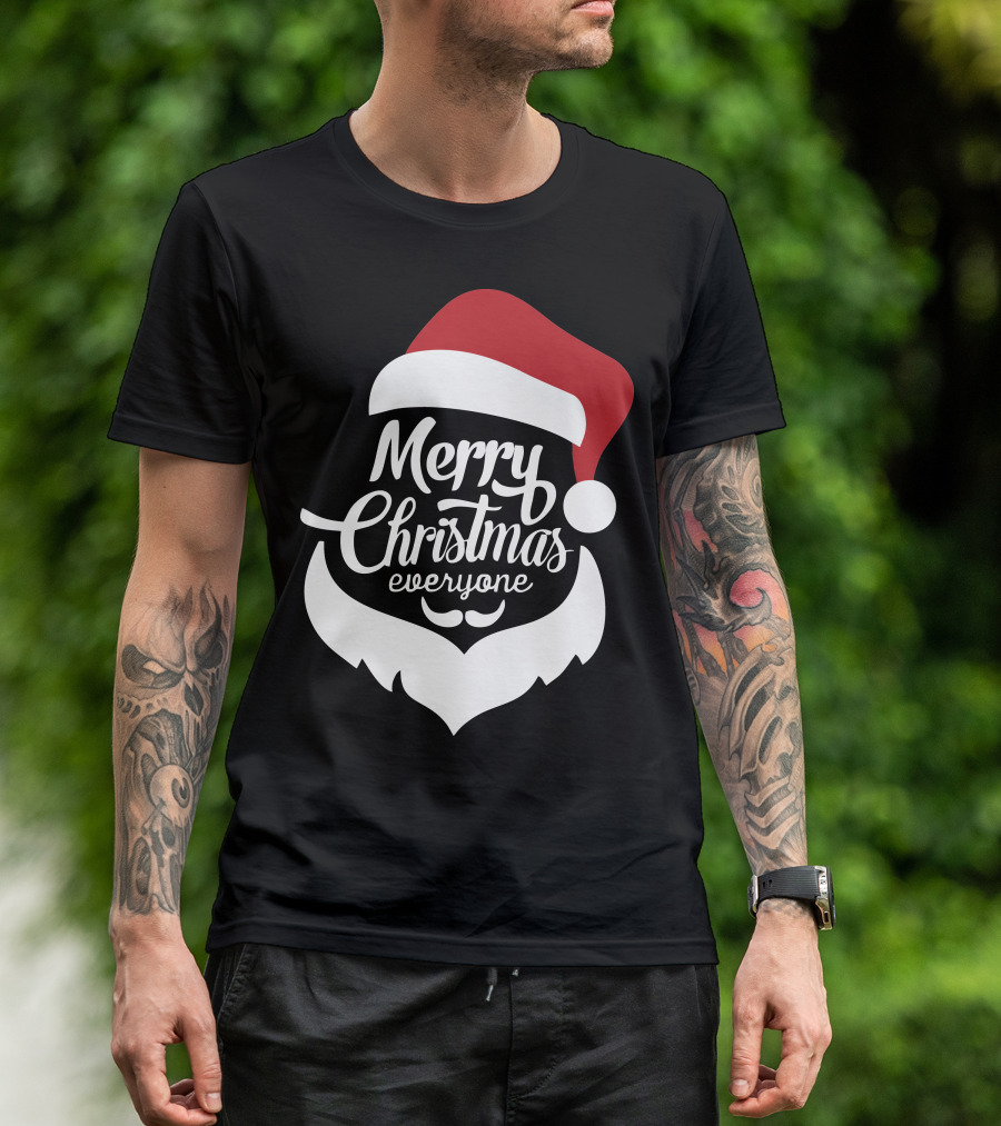Merry Christmas Everyone Red Santa Hat And Beard T-Shirt