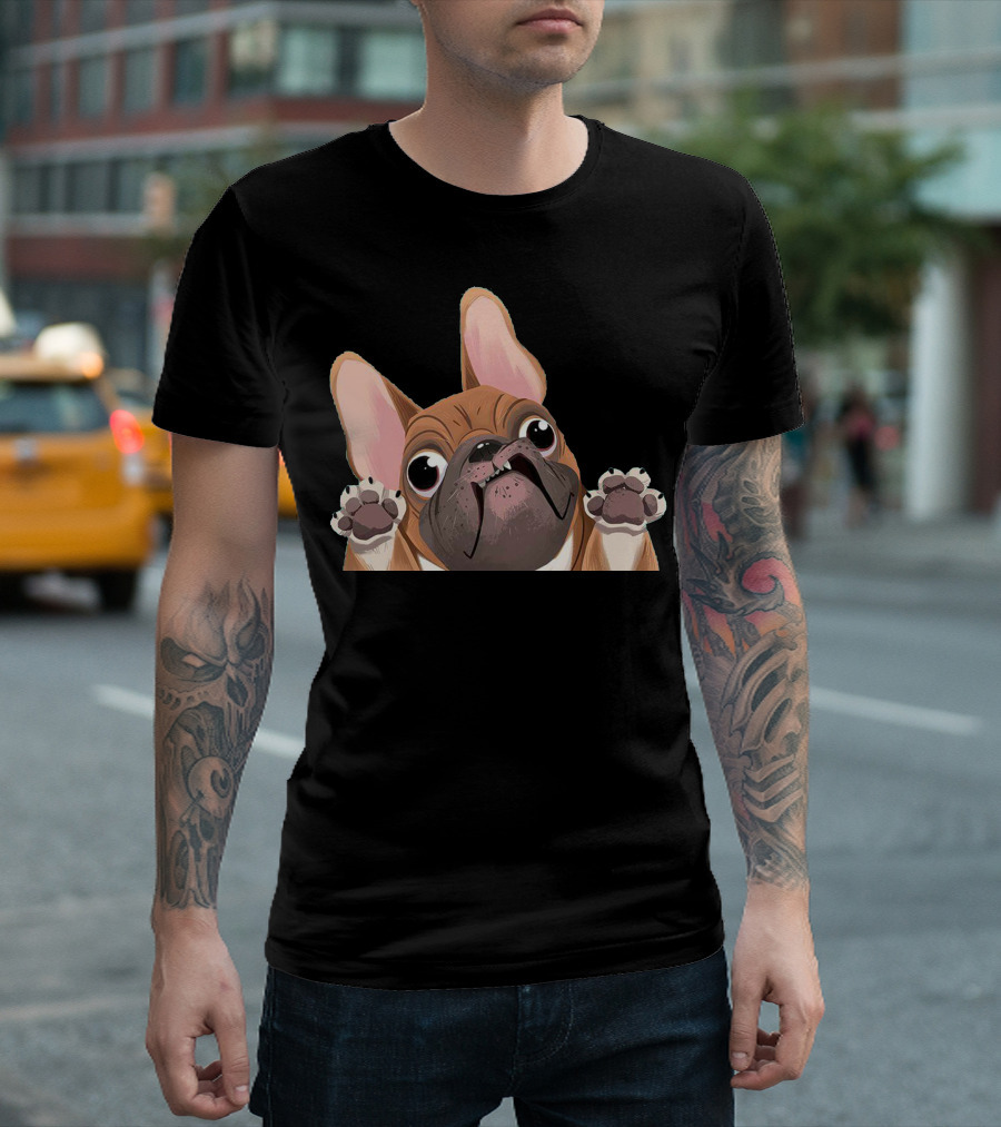 Pug Missed His Friend Cute Cartoon Dog Paw Prints T-Shirt