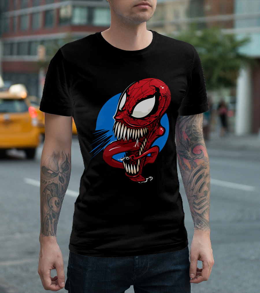 Spidervenomous Red Webhead Grinning Comic Fusion T-Shirt