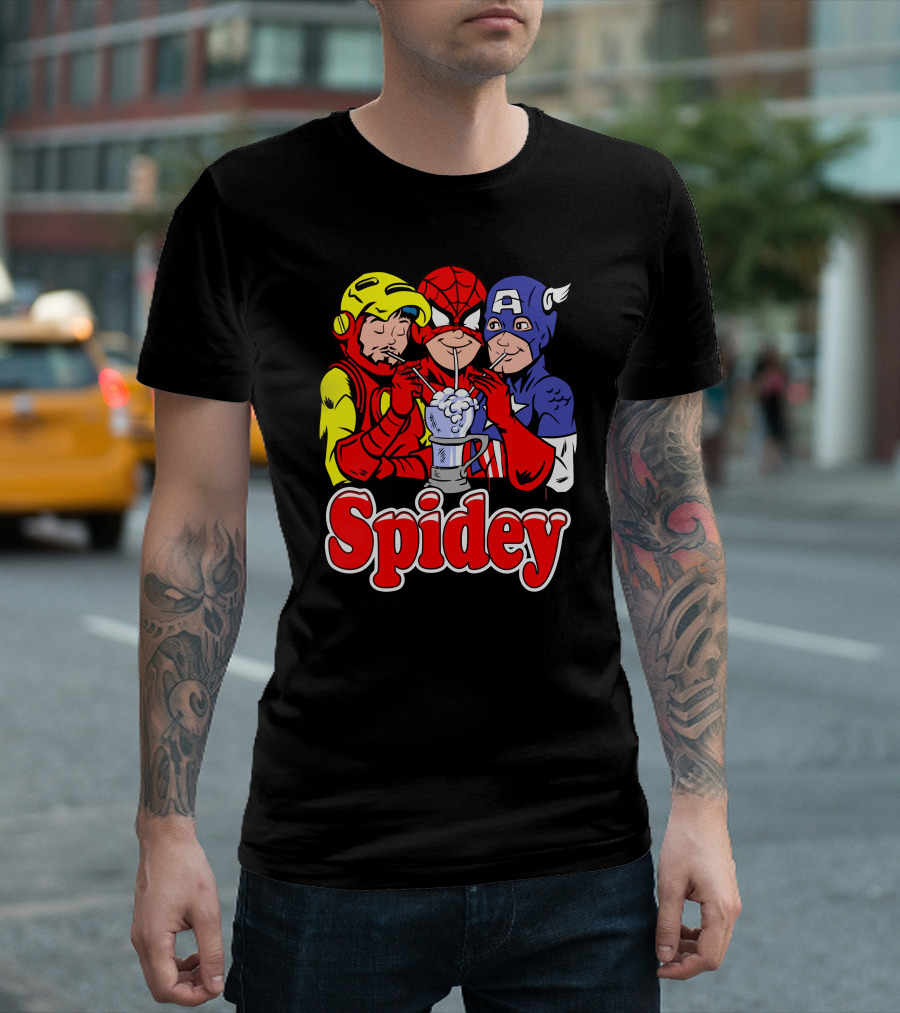 Spidey Heroes Sharing Milkshake T-Shirt