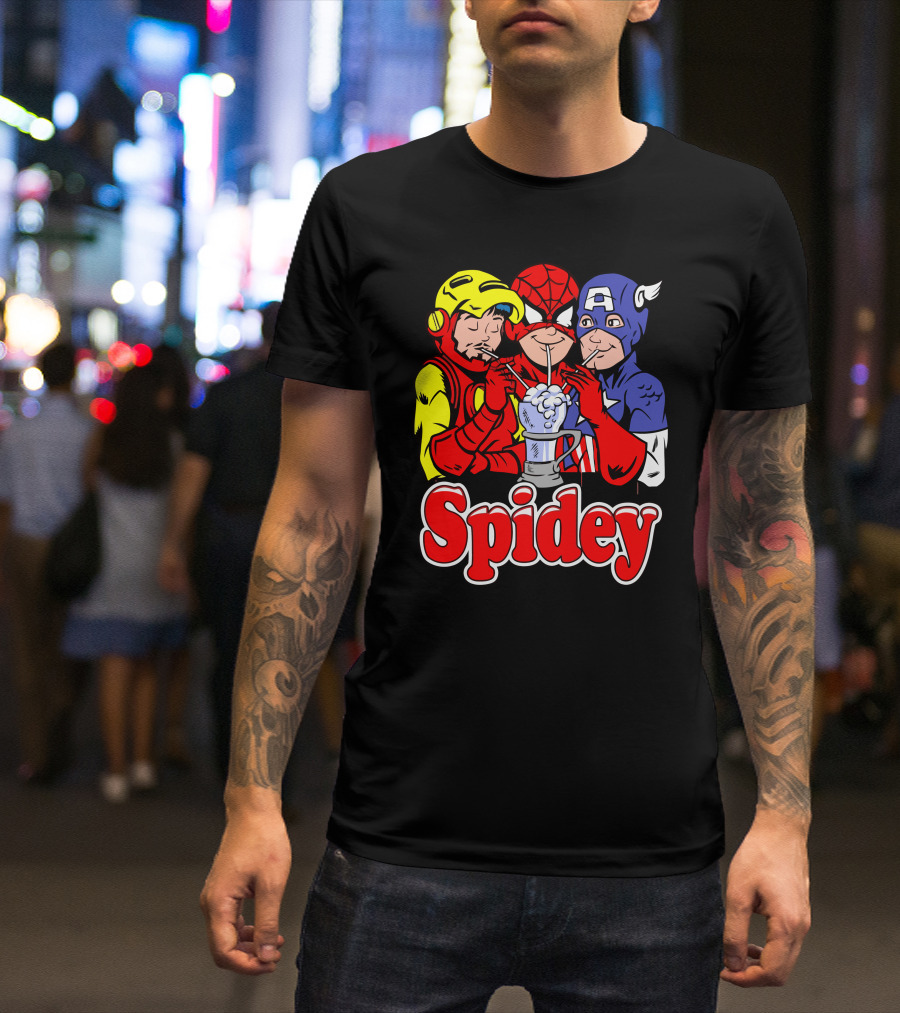 Spidey Heroes Sharing Milkshake T-Shirt