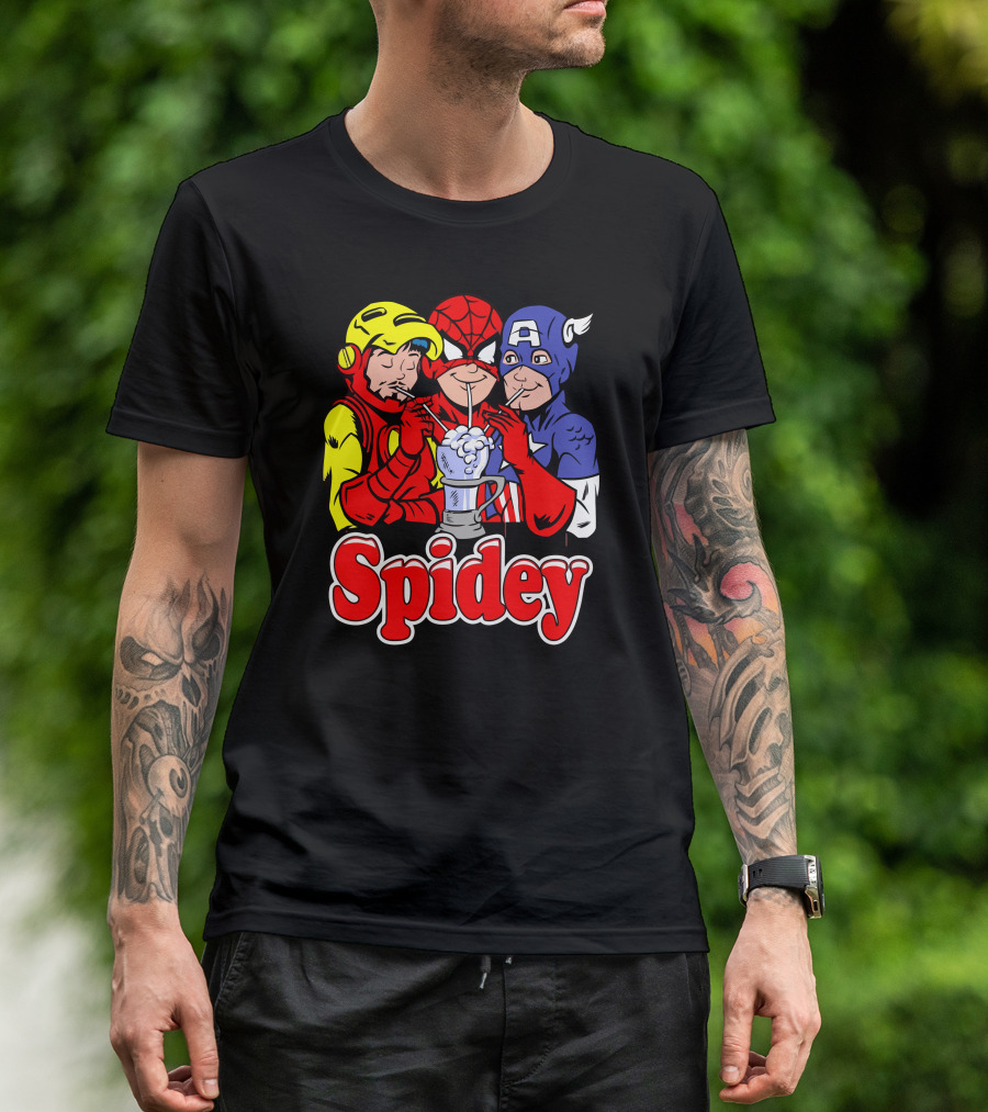 Spidey Heroes Sharing Milkshake T-Shirt