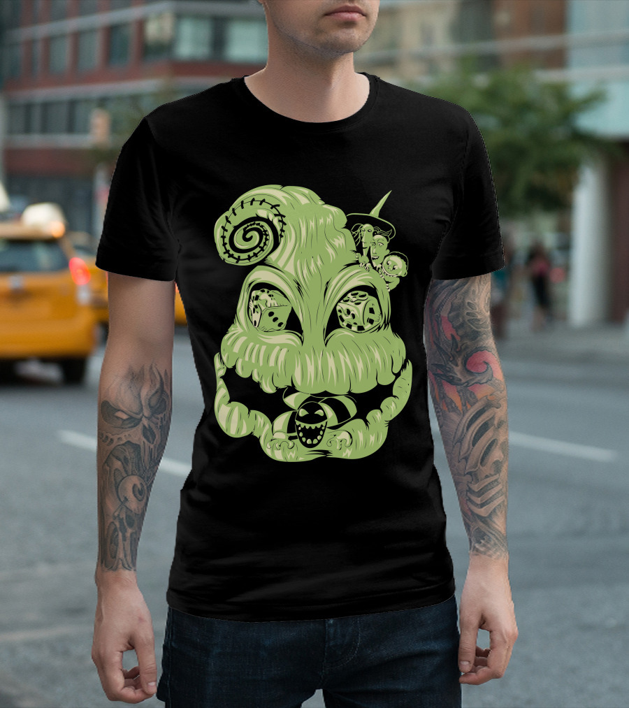 Spooky Boogie Haunted Dice Grinning Mask with Witch Hat T-Shirt