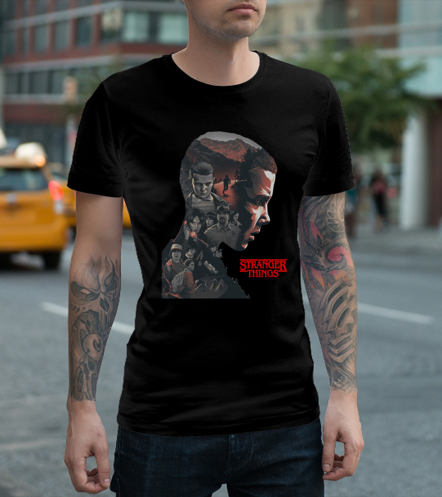Stranger Things Silhouette Montage With Eleven And Hawkins Characters T-Shirt