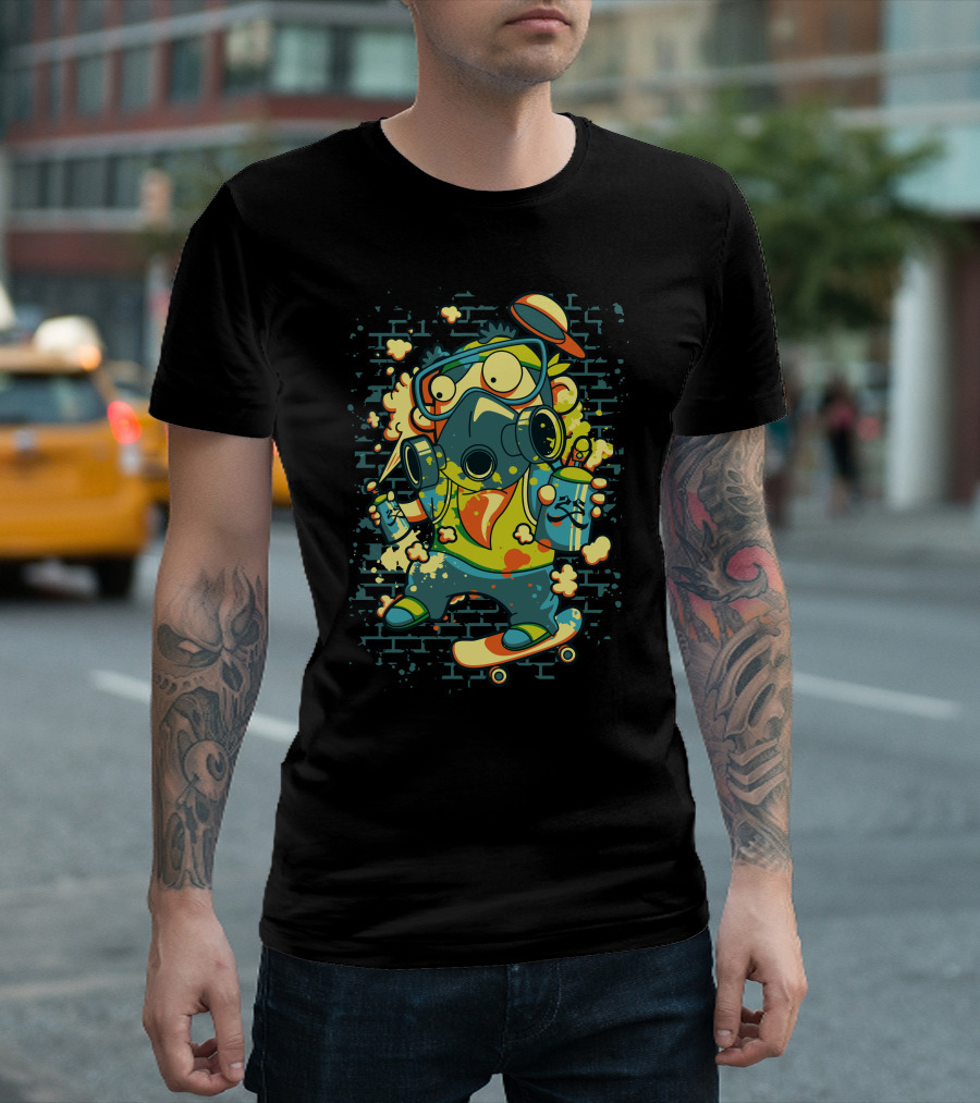 Skateboard Graffiti Mask Spray Can Art Explosion T-Shirt
