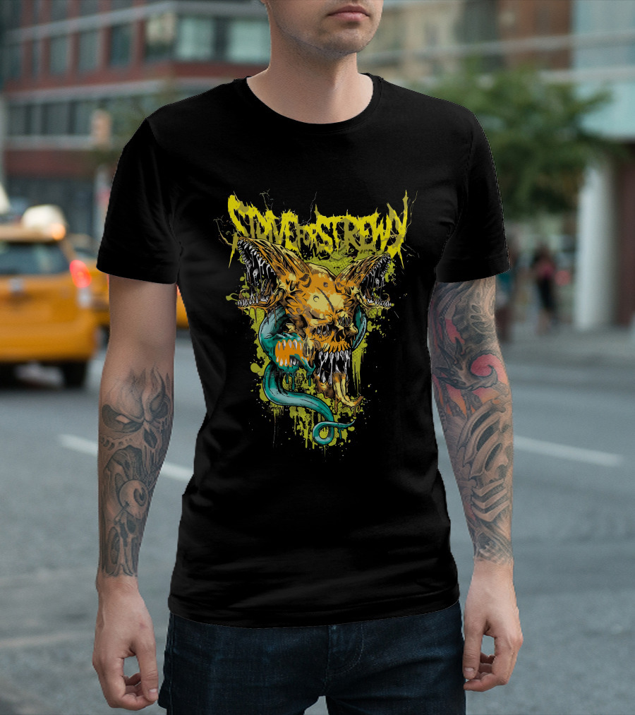 Strive For Screwy Monster Skull with Serpent and Wings T-Shirt