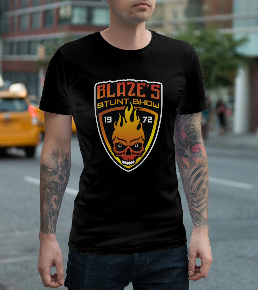 BLAZE'S STUNT SHOW 1972 Fiery Skull Emblem T-Shirt