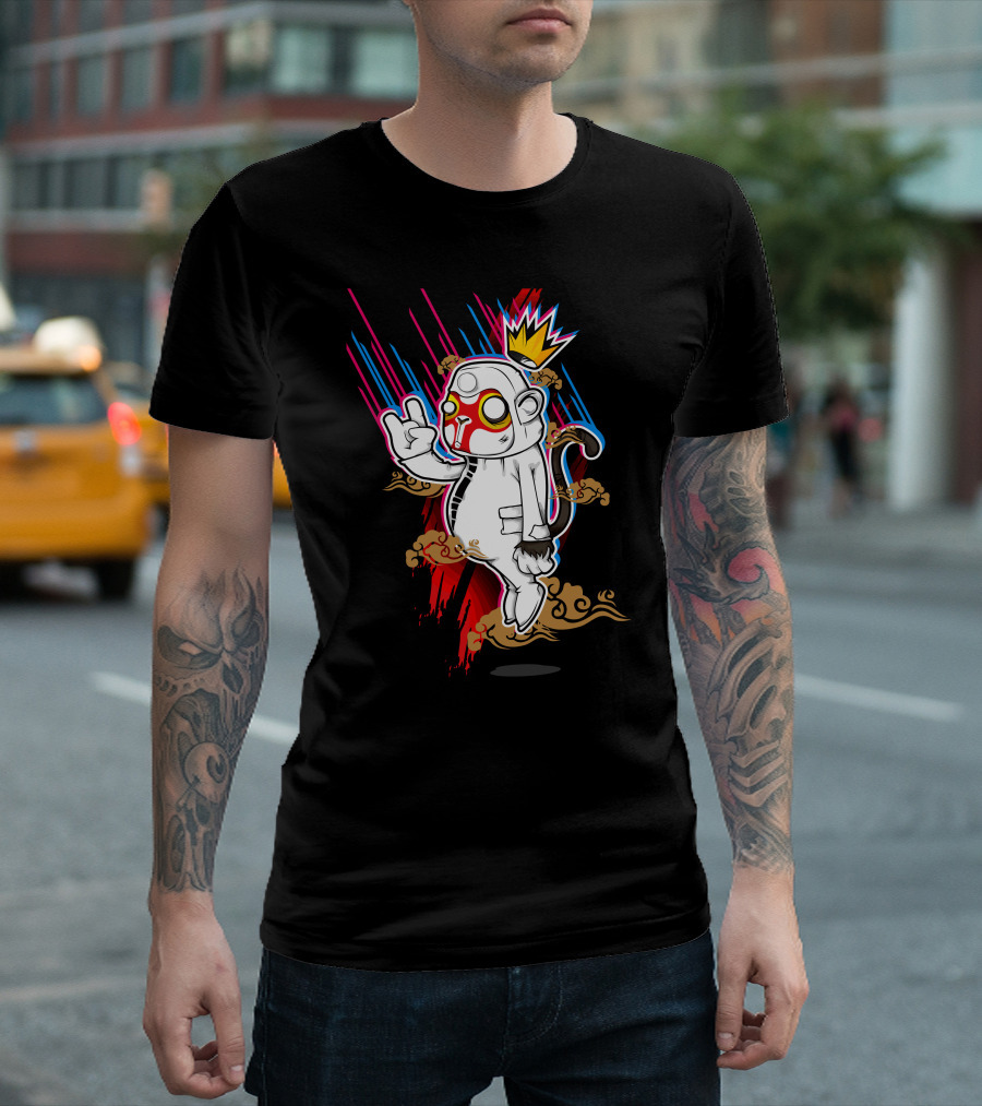 Stux X Antz Space Monkey With Crown And Vibrant Cloud Burst T-Shirt