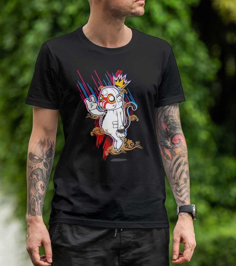 Stux X Antz Space Monkey With Crown And Vibrant Cloud Burst T-Shirt