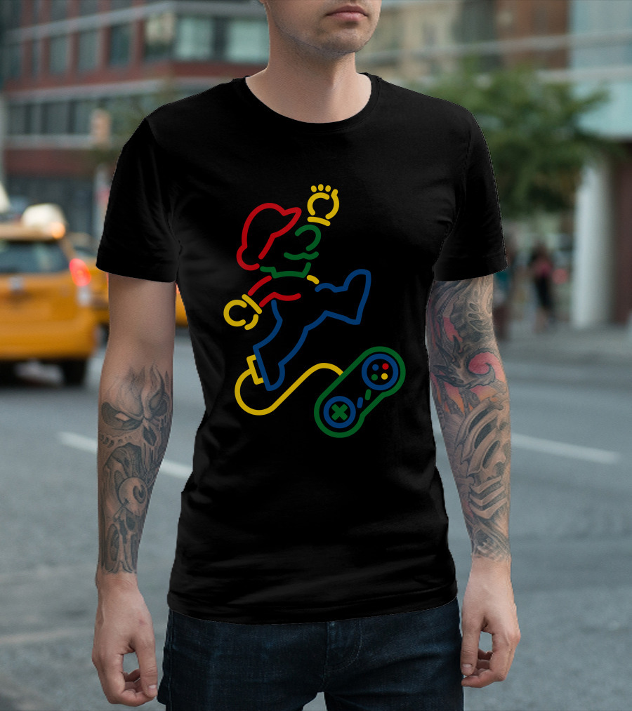 Super Fami Bros Neon Style Gaming Jump T-Shirt