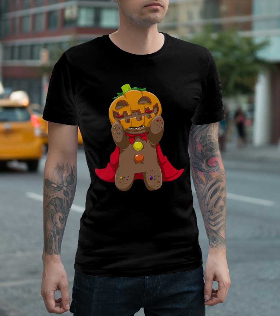 Super G Pumpkin Gingerbread Hero With Red Cape T-Shirt