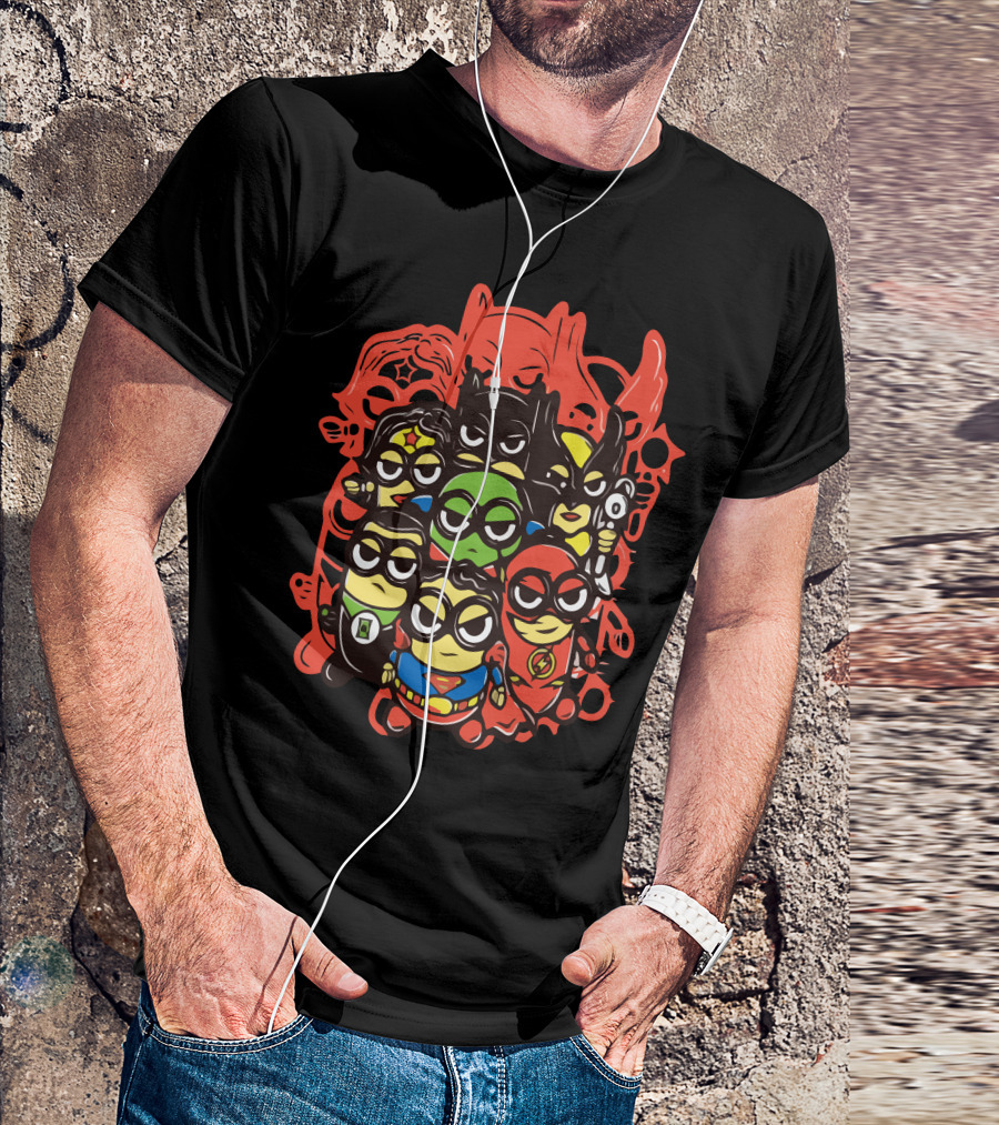 Super Hero Minions Batman Superman Flash Lantern Wolverine Crossover Blanc T-Shirt