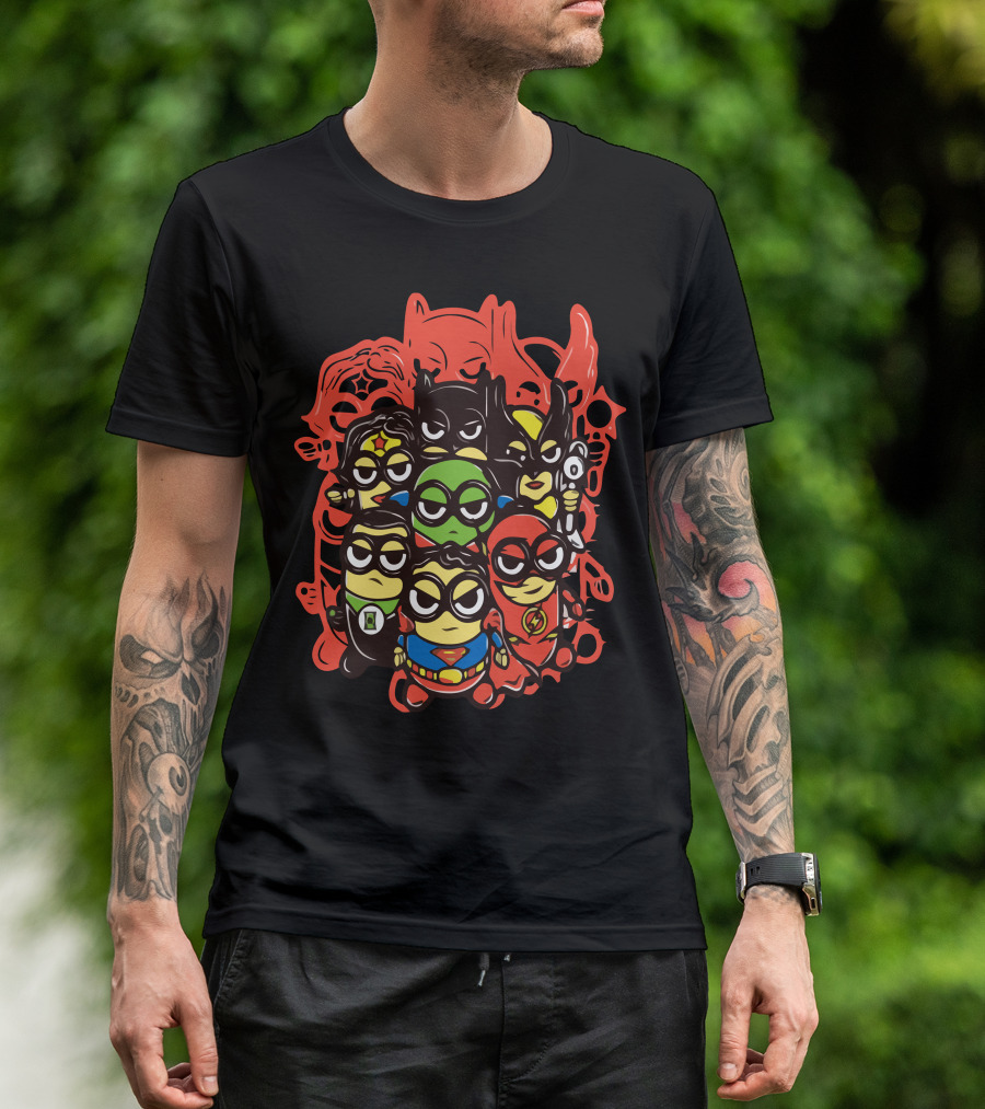 Super Hero Minions Batman Superman Flash Lantern Wolverine Crossover Blanc T-Shirt
