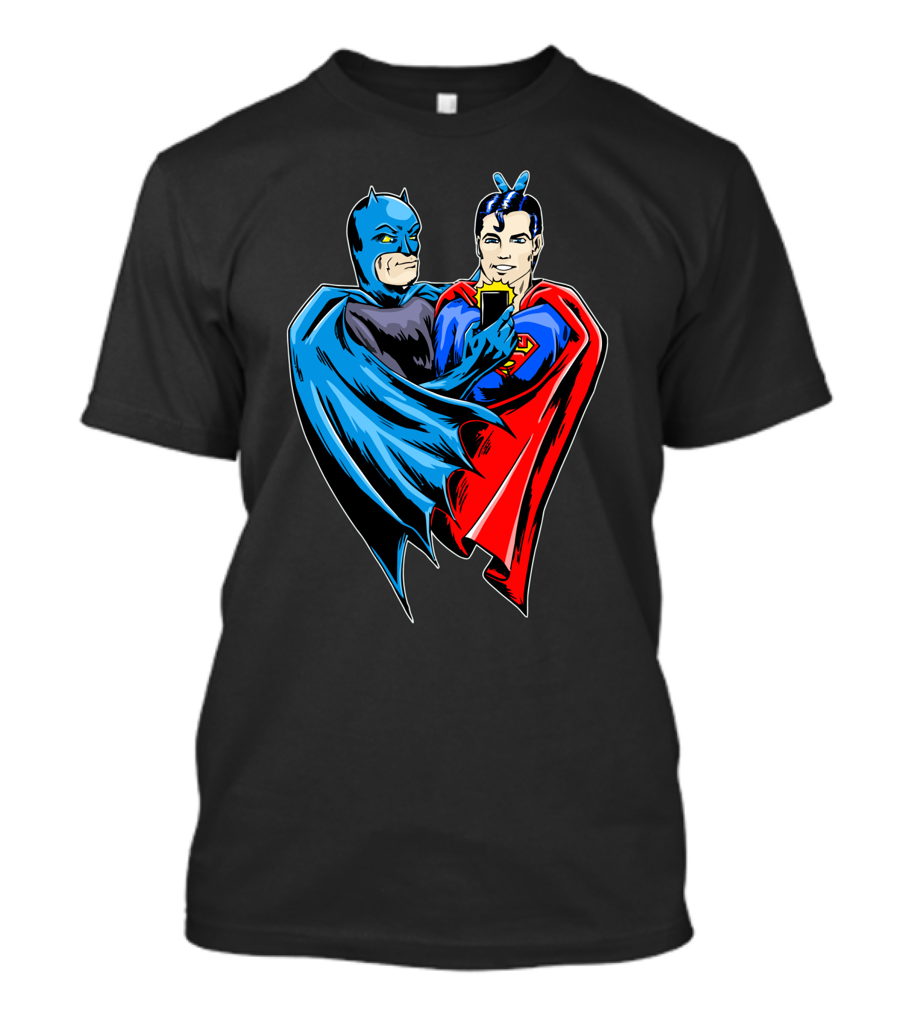 Super Selfie Batman And Superman Holding Phone T-Shirt