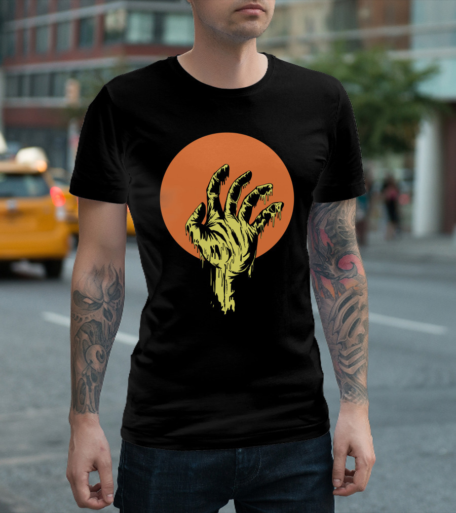 Swamp Thing Dripping Claw In Front Of Full Orange Moon T-Shirt