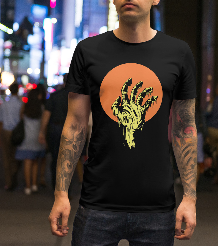 Swamp Thing Dripping Claw In Front Of Full Orange Moon T-Shirt