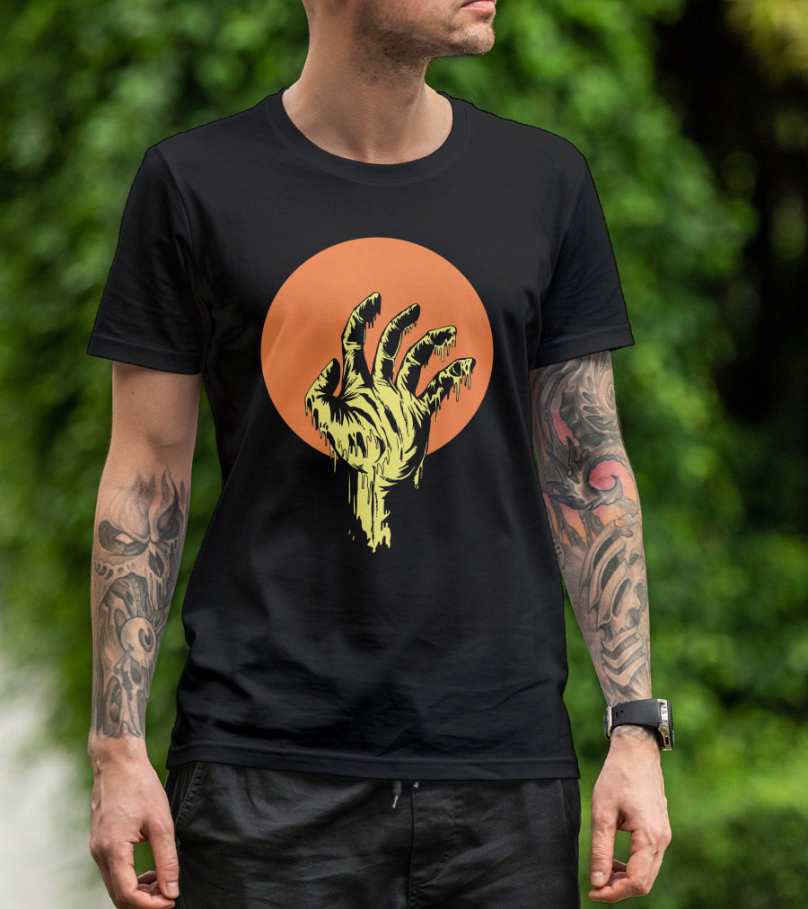 Swamp Thing Dripping Claw In Front Of Full Orange Moon T-Shirt