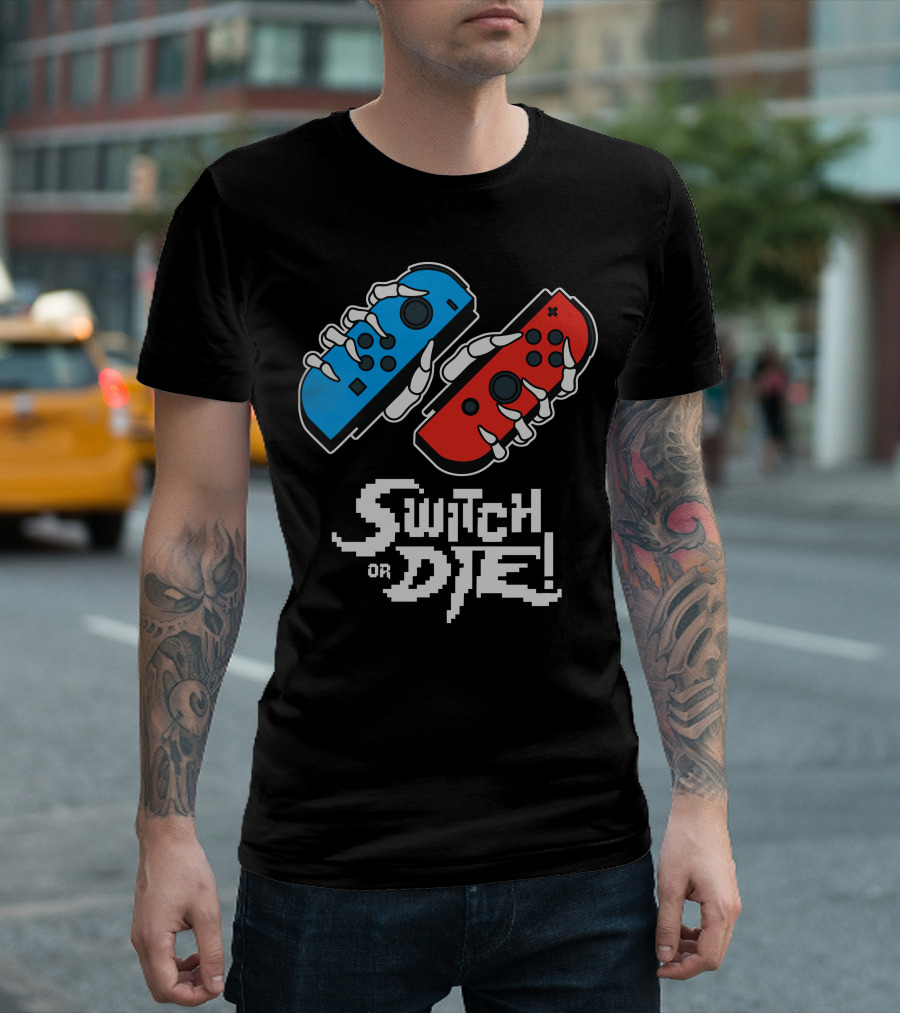 Switch Or Die Nintendo Joy-Con Skeleton Grips Retro Gaming T-Shirt