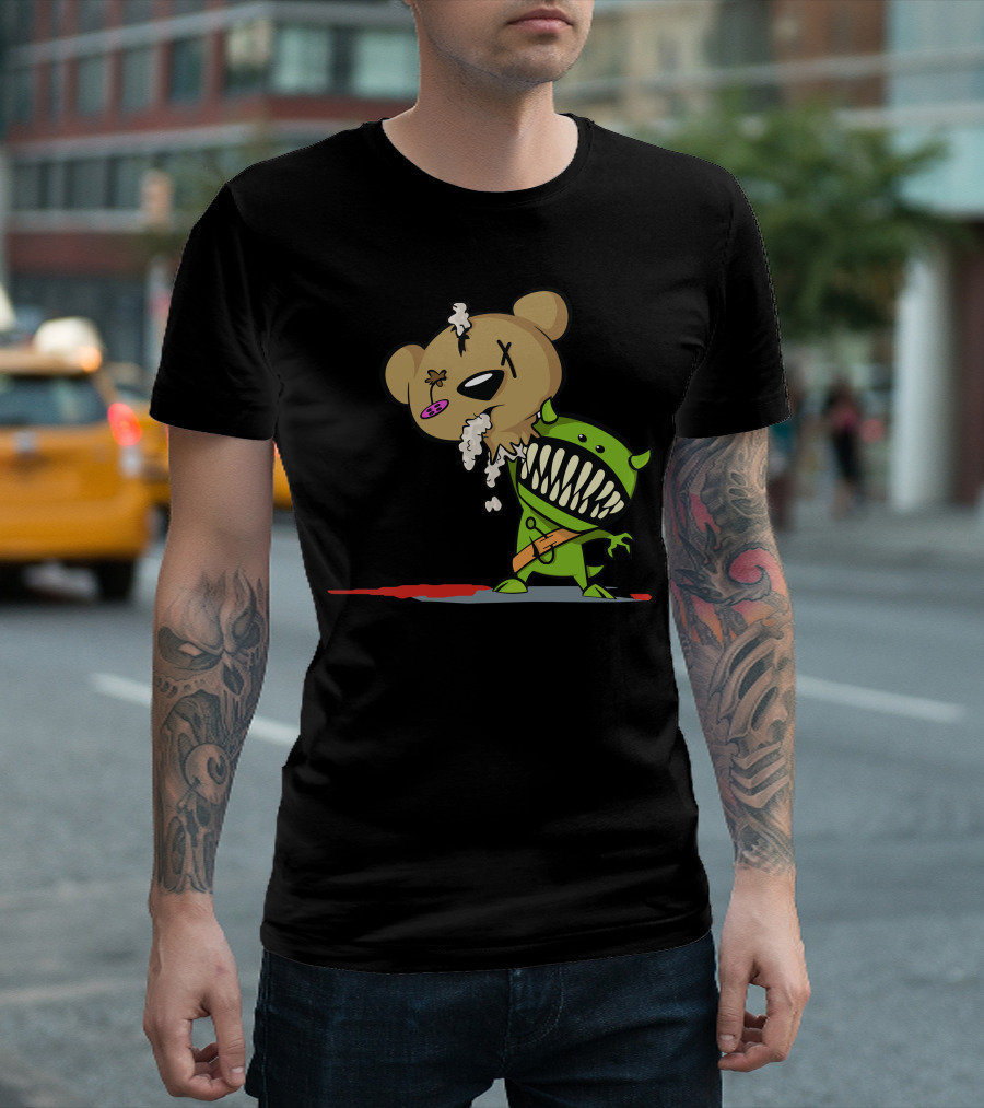 Teddy Monster With Green Creature And Decapitated Bear Head T-Shirt