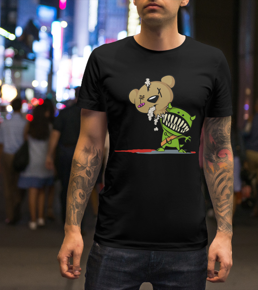 Teddy Monster With Green Creature And Decapitated Bear Head T-Shirt