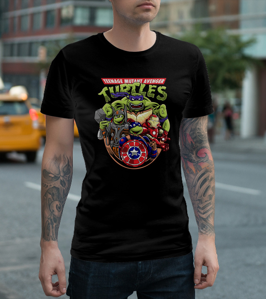 Teenage Mutant Avenger Turtles Assemble with Hulk and Captain America Elements T-Shirt