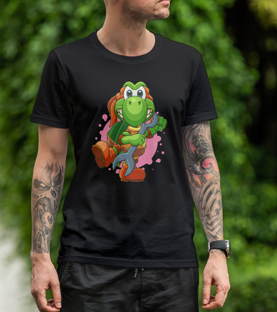 Teenage Mutant Ninja Koopa Mikey Crossover Character With Wrench T-Shirt