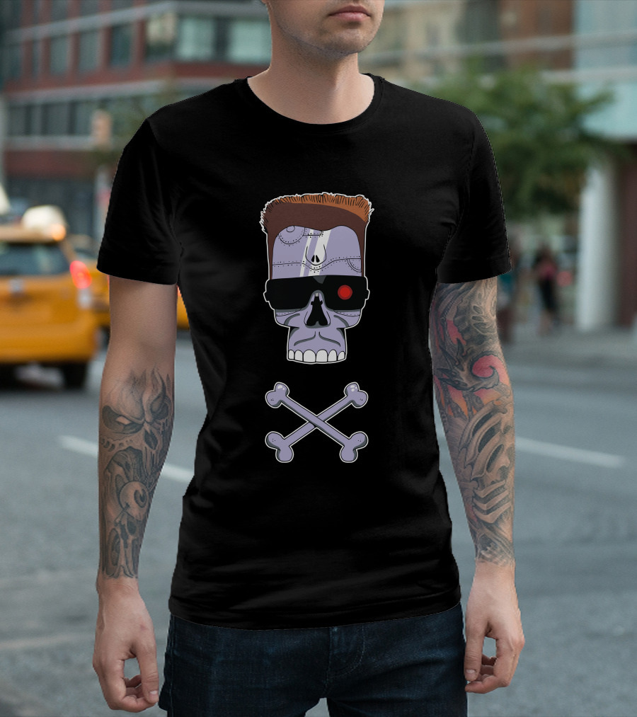 Terminator Dead Skull With Crossbones And Red-Eye Cyborg Vision T-Shirt
