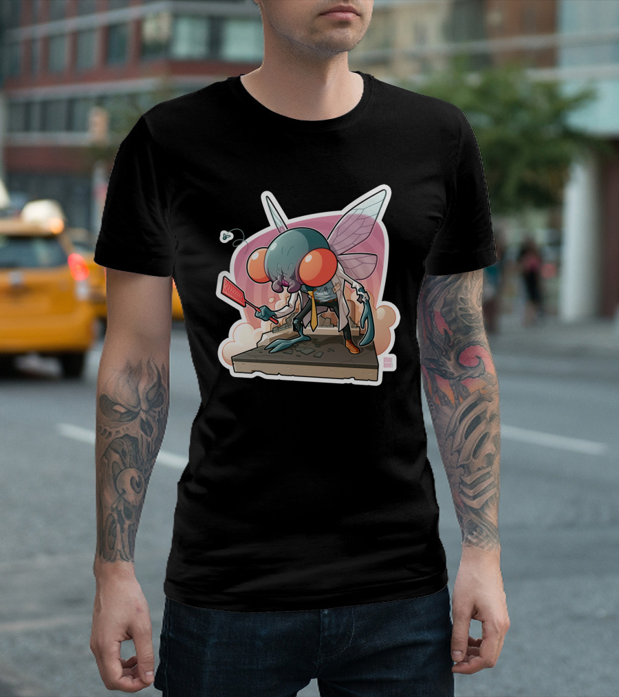 The Fly Monster Holding Swatter In Cartoon T-Shirt