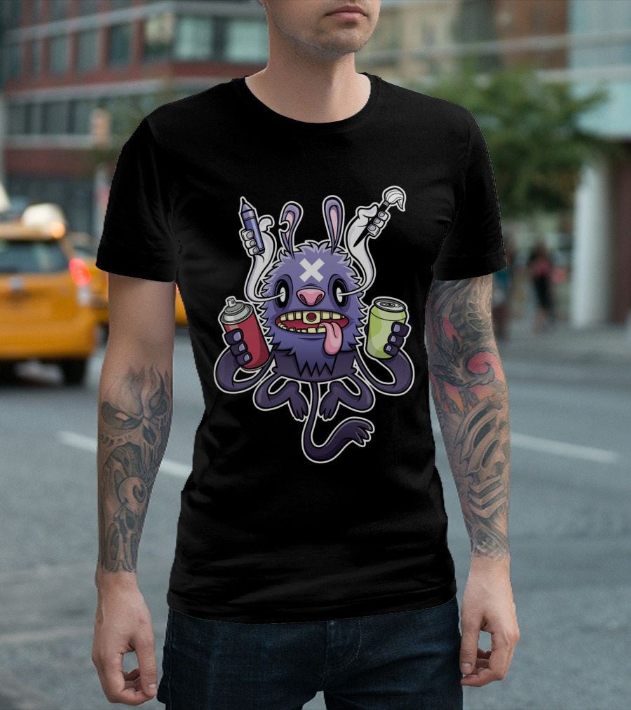 The God Of Creative Juices Monster with Spray Paint and Energy Drink T-Shirt