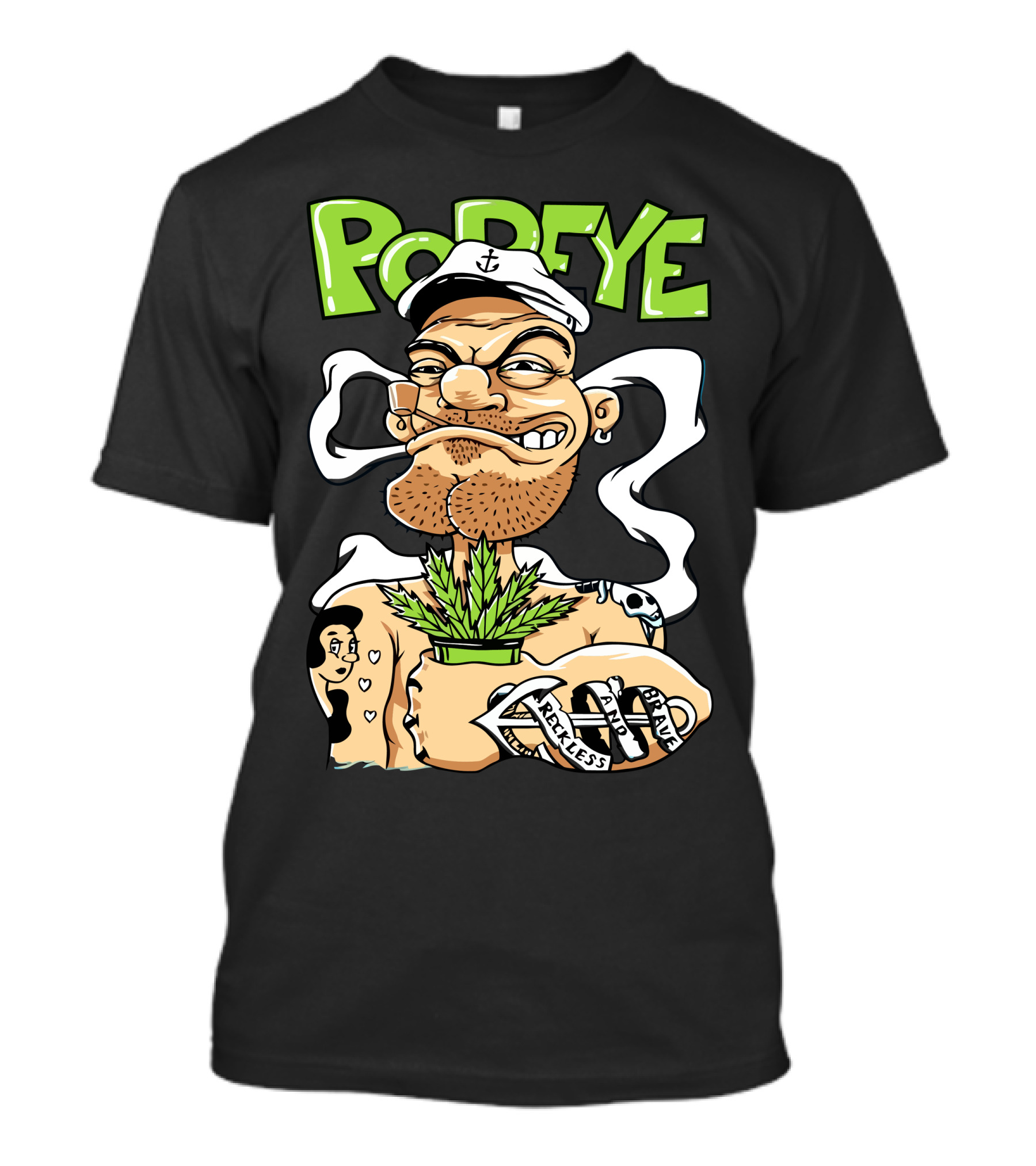 POPEYE Smoking Sailor With Tattoo And Pipe T-Shirt