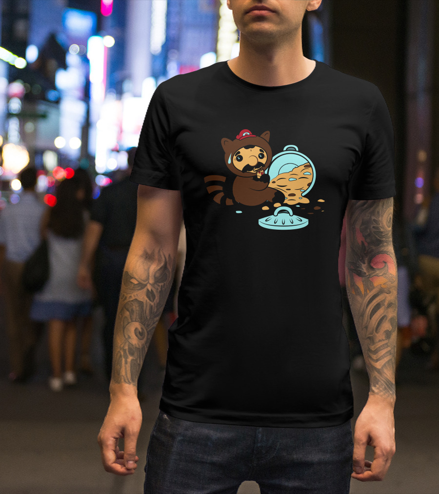 The Tanooki Truth Trash Can Surprise Raccoon In Cap Eating Cookies T-Shirt