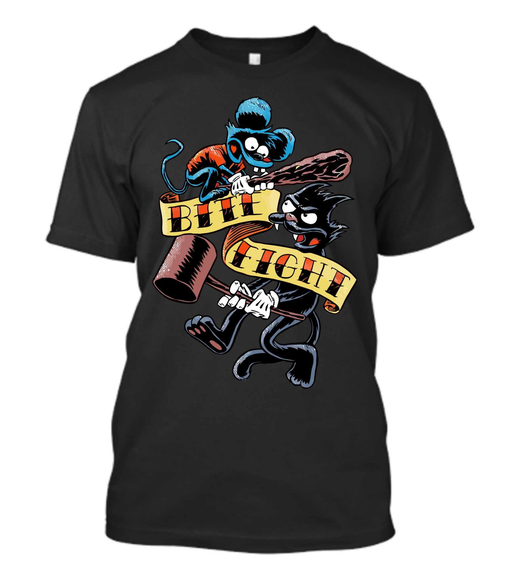 Bite Fight Mouse And Cat Battle With Clubs And Mallets T-Shirt