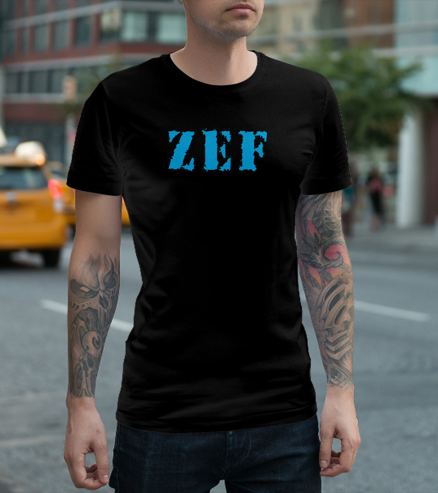 Zef Style Text Grunge Blue Lettering T-Shirt