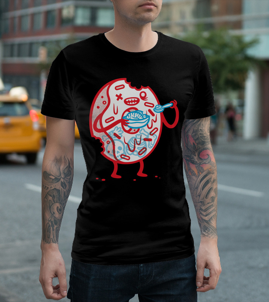 Zombie Donut Eating Bowl Of Brains T-Shirt
