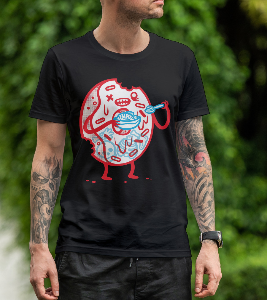 Zombie Donut Eating Bowl Of Brains T-Shirt