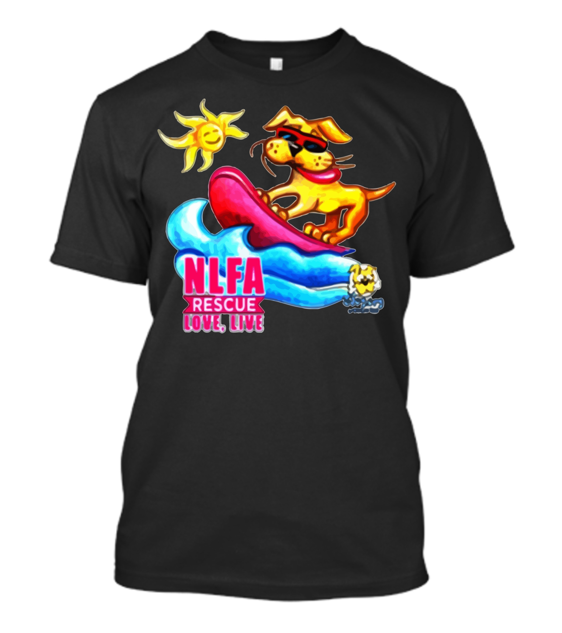 NLFA Rescue Love Live Surfing Dog With Sunglasses T-Shirt