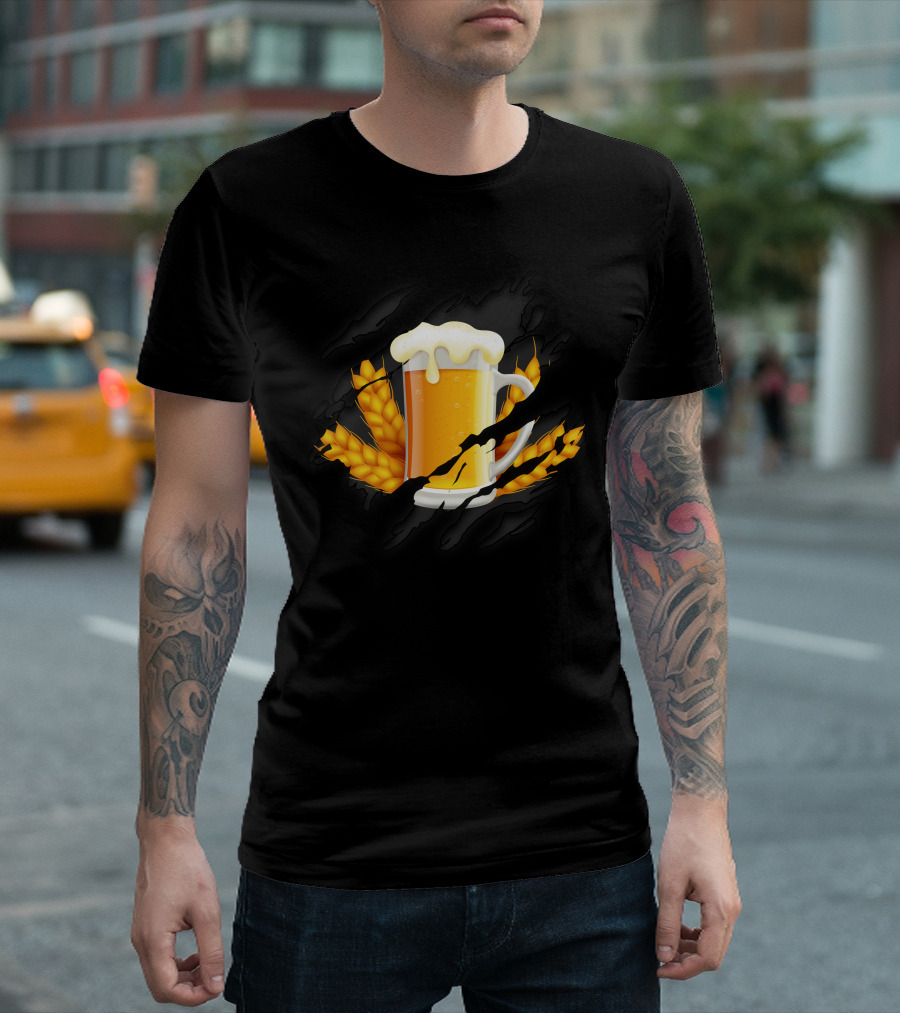 Beer Inside Glass Mug with Wheat and Claw Marks T-Shirt